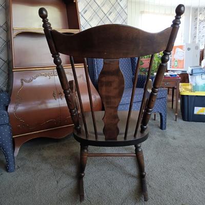 LOT 25L: MCM Table Lamp, Georgian-Style Side Table, Wood Rocking Chair & Candles