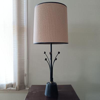 LOT 25L: MCM Table Lamp, Georgian-Style Side Table, Wood Rocking Chair & Candles