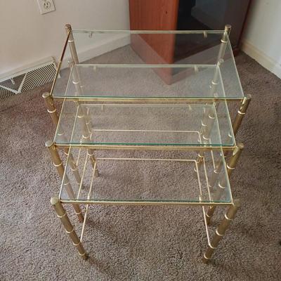 LOT 28L: Faux Bamboo Brass Nesting Tables