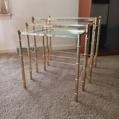 LOT 28L: Faux Bamboo Brass Nesting Tables