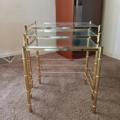 LOT 28L: Faux Bamboo Brass Nesting Tables