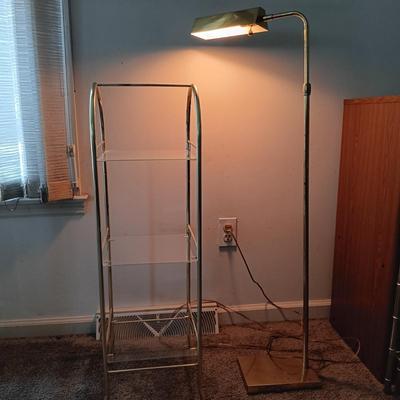 LOT 29L: MCM Swing Arm Pharmacy Lamp with 3-Tier Metal and Glass Shelf
