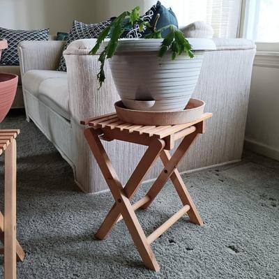 LOT 30L: Pair of House Plants with Wood Stands