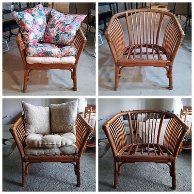 LOT 32L: Pair of Rattan Barrel Chairs with Cushions