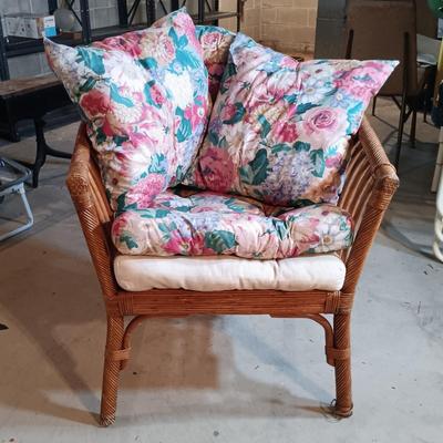 LOT 32L: Pair of Rattan Barrel Chairs with Cushions