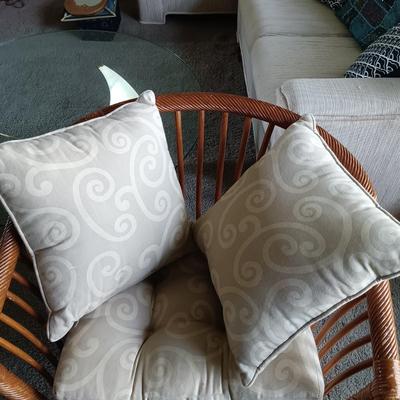 LOT 32L: Pair of Rattan Barrel Chairs with Cushions