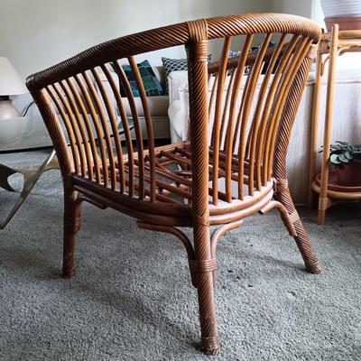 LOT 32L: Pair of Rattan Barrel Chairs with Cushions