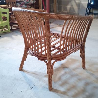 LOT 32L: Pair of Rattan Barrel Chairs with Cushions