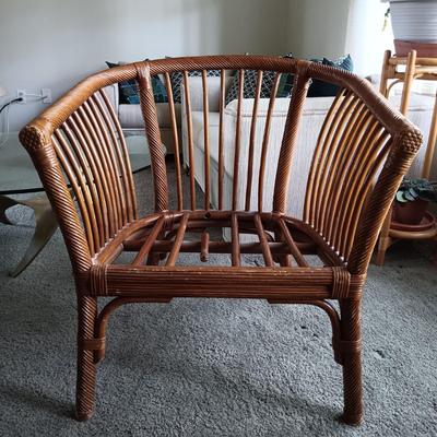 LOT 32L: Pair of Rattan Barrel Chairs with Cushions