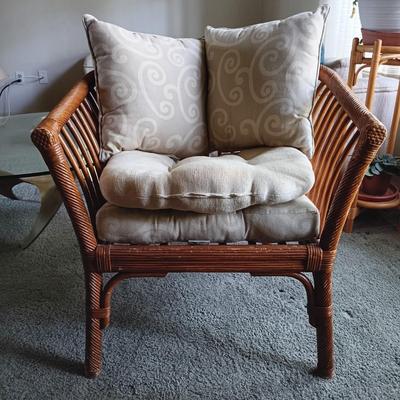 LOT 32L: Pair of Rattan Barrel Chairs with Cushions