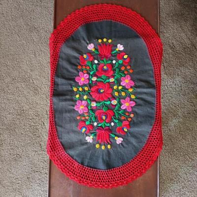 LOT 33L: Vintage Single-Drawer Tea Table with Embroidered Hungarian-Style Doily