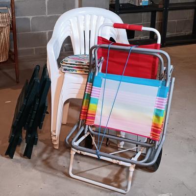 LOT 82B: Rio Beach Folding Chairs with Trolley, Plastic Folding Tables & More