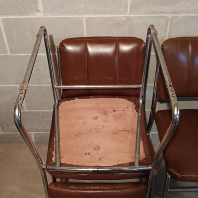 LOT 87B: Set of (6) MCM Faux Leather and Chrome Chairs with Wood Veneer Kitchen Parsons Table