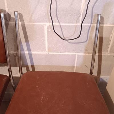 LOT 87B: Set of (6) MCM Faux Leather and Chrome Chairs with Wood Veneer Kitchen Parsons Table
