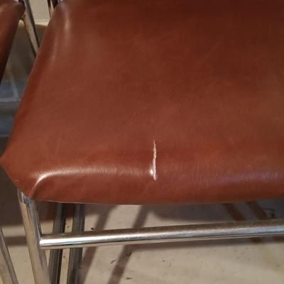 LOT 87B: Set of (6) MCM Faux Leather and Chrome Chairs with Wood Veneer Kitchen Parsons Table