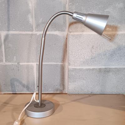 LOT 88B: Ikea Desk and Lamp with Wood Stool