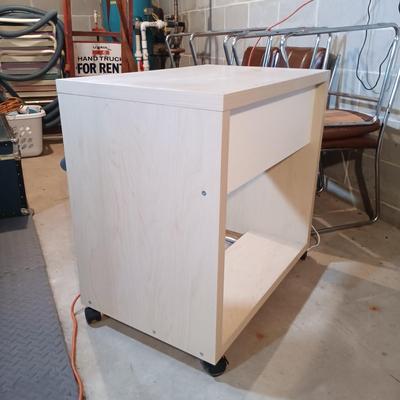 LOT 88B: Ikea Desk and Lamp with Wood Stool