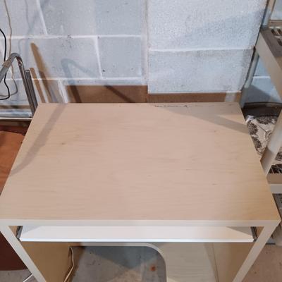 LOT 88B: Ikea Desk and Lamp with Wood Stool