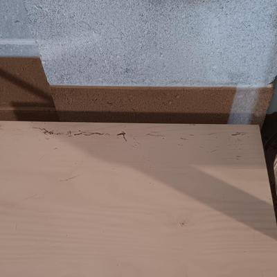 LOT 88B: Ikea Desk and Lamp with Wood Stool