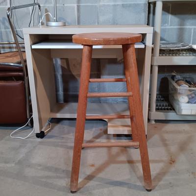 LOT 88B: Ikea Desk and Lamp with Wood Stool