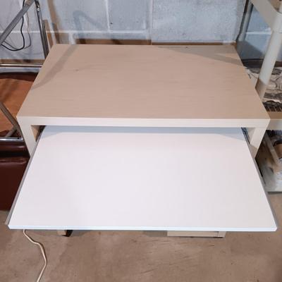 LOT 88B: Ikea Desk and Lamp with Wood Stool