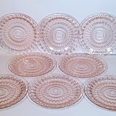 LOT 89B: Uranium Glass Bowl with Pink Depression Glass Plates