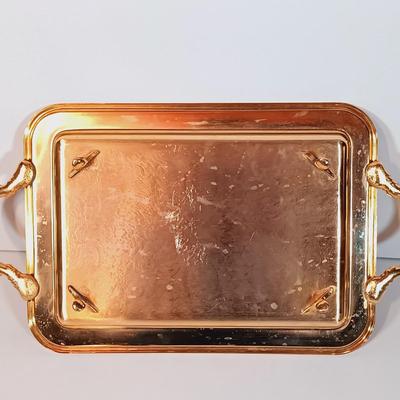 LOT 90B: Etched Gold-Tone Serving Dish, JLMENAU Blue Porcelain Dish with Metal Plate, Silver Overlay Plates & More