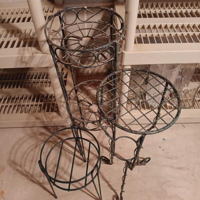 LOT 91B: Metal Plant Stands with Crystal and Glass Vases