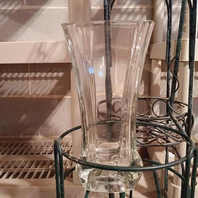 LOT 91B: Metal Plant Stands with Crystal and Glass Vases