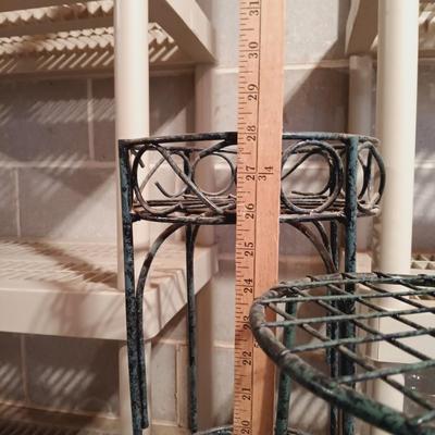 LOT 91B: Metal Plant Stands with Crystal and Glass Vases