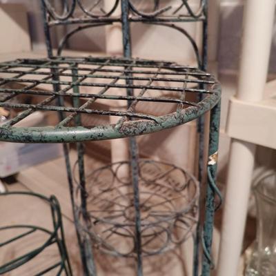 LOT 91B: Metal Plant Stands with Crystal and Glass Vases