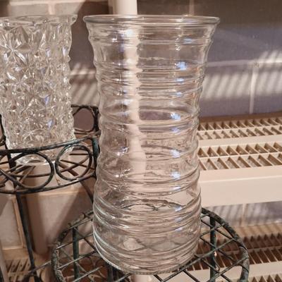 LOT 91B: Metal Plant Stands with Crystal and Glass Vases