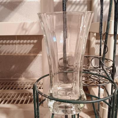 LOT 91B: Metal Plant Stands with Crystal and Glass Vases