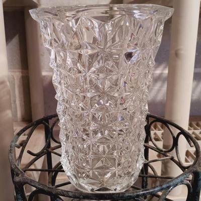 LOT 91B: Metal Plant Stands with Crystal and Glass Vases