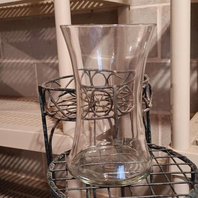 LOT 91B: Metal Plant Stands with Crystal and Glass Vases