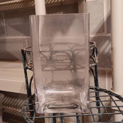 LOT 91B: Metal Plant Stands with Crystal and Glass Vases