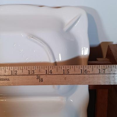 LOT 93B: Vintage California Pottery Serving Dish, Papermaché Fruit and Veggies, Cookbook Stand & Basket