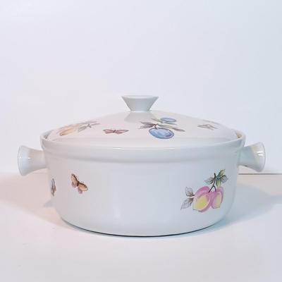 LOT 94B: Andrea by Sadek Casserole Dishes, Indiana Glass Hobnail Plates, Indiana Glass Wild Rose Pattern Plates & More