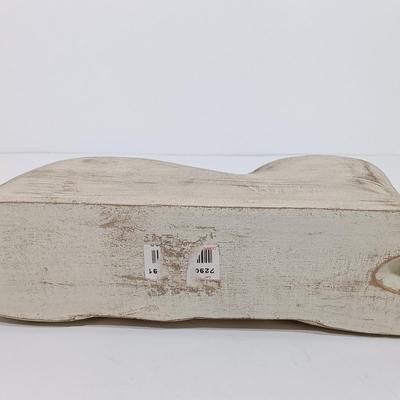 LOT 98L: Vintage Clay Art Woman Selling Fruit, Wood Folk Art Cat, Cantala Fiber Coasters & More