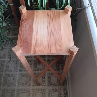 LOT 100K: Large Spider Plant with Dracaena House Plant and Wooden Stands