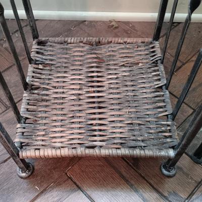 LOT 202K: Pothos Plants with Metal and Wicker Plant Stands & Watering Can