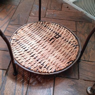 LOT 202K: Pothos Plants with Metal and Wicker Plant Stands & Watering Can