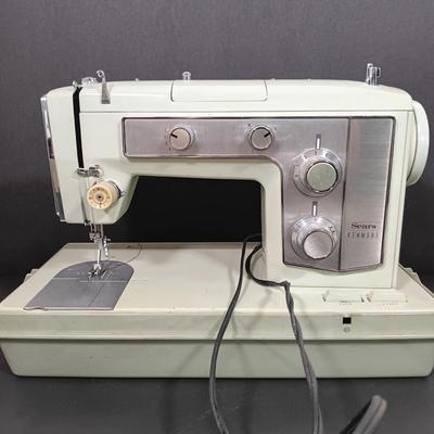 LOT 214L: Sears Kenmore 1701 Zig Zag Sewing Machine with Sewing Notions