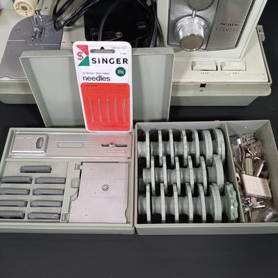 LOT 214L: Sears Kenmore 1701 Zig Zag Sewing Machine with Sewing Notions