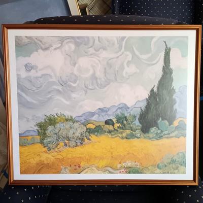 LOT 218L: Framed Print of Vincent Van Gogh's Wheat Field with Cypresses