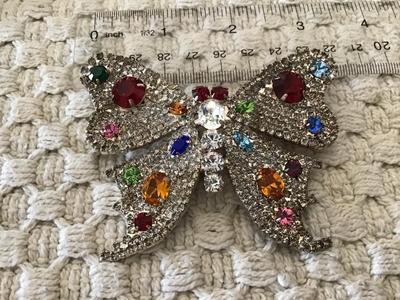 3x3 Pave Set Rhinestone Vintage Butterfly Brooch