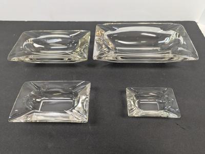 Vintage Mid Century Modern Classic Clear Glass Ashtrays Square/Rectangle