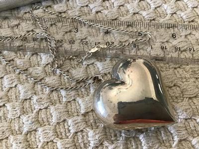 2X 2.5 Puffy Silver Plated Heart With 925 Italy Silver Chain