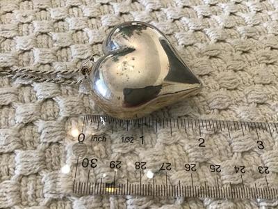 2X 2.5 Puffy Silver Plated Heart With 925 Italy Silver Chain