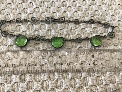 Stain Glass Fern Green Art Glass Vintage Necklace